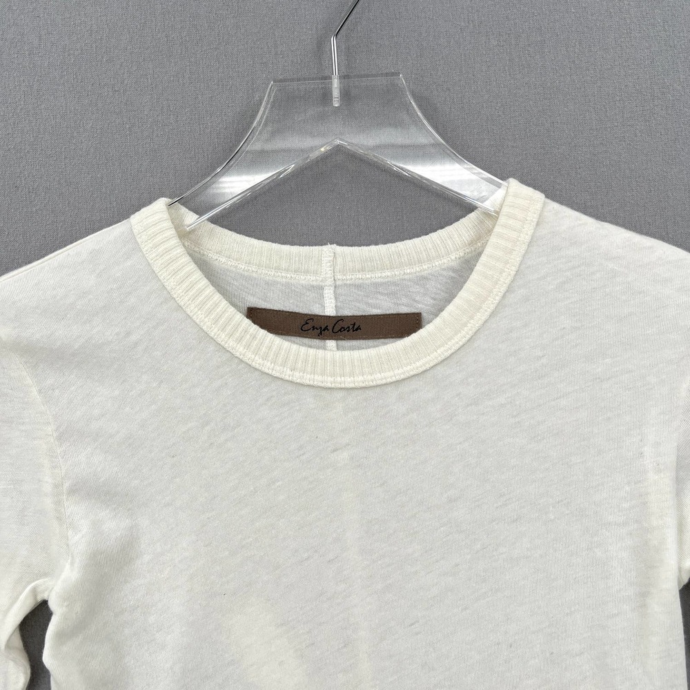 ENZA COSTA Shirt Womens Medium Cream Cashmere Cuffed Crew Long Sleeve Pullover - Picture 8 of 13